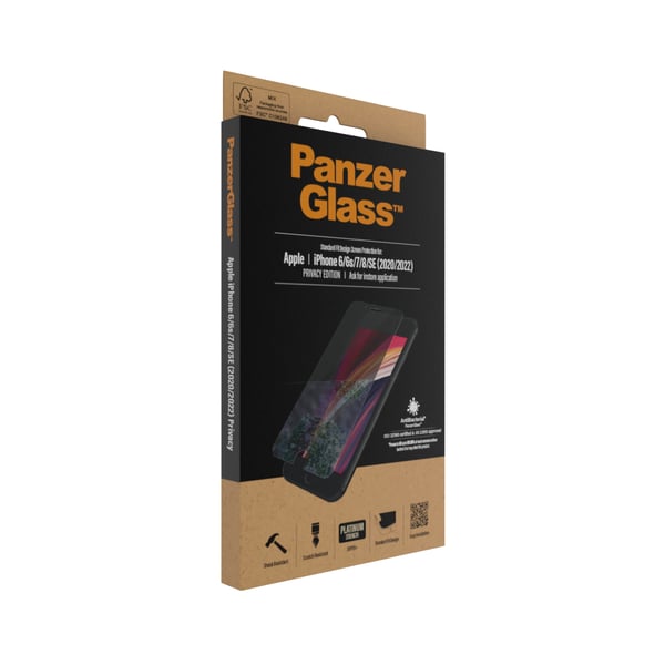 PanzerGlass ® Privacy Screen Protector iPhone SE (2020/2022) | 8 | 7 | 6 | 6s | Standard Fit Kirkas näytönsuoja Apple 1 kpl