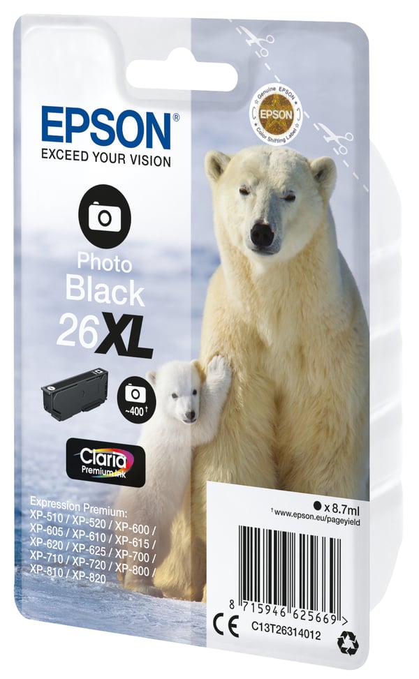 Epson Polar bear 26XL isbjørn Claria Premium enkeltpakke fotosort blæk