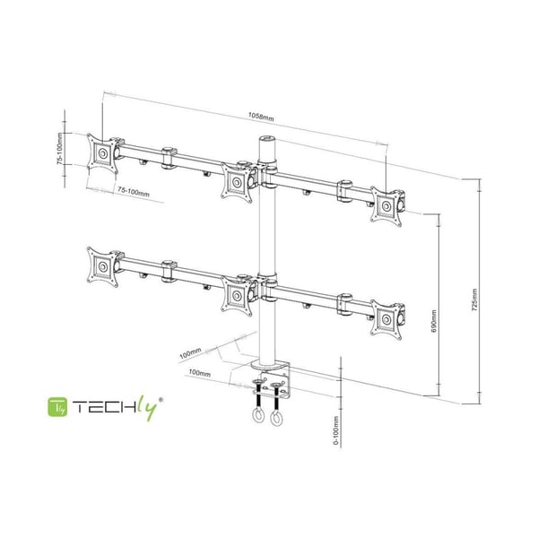 Techly ICA-LCD 482-S skærmbeslag og -stativer 50,8 cm (20") Skrivebord Sort