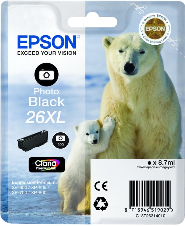 Epson Polar bear Enkeltpakke, fotosort 26XL Claria Premium Ink
