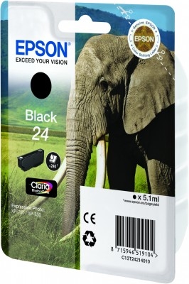 Epson Elephant Enkeltpakke, sort 24 Claria Photo HD Ink Epson Elephant Enkeltpakke, sort 24 Claria Photo HD Ink