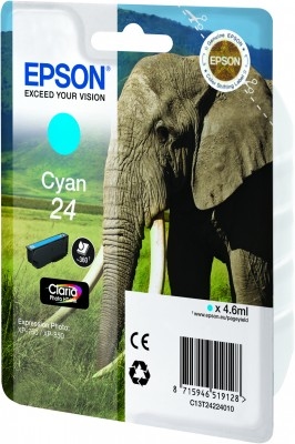 Epson Elephant Enkeltpakke, cyan 24 Claria Photo HD Ink