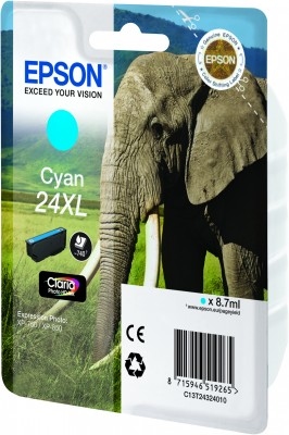 Epson Elephant Enkeltpakke, cyan 24XL Claria Photo HD Ink