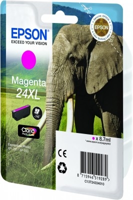Epson Elephant Enkeltpakke, magenta 24XL Claria Photo HD Ink
