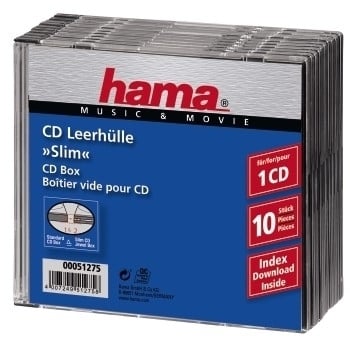 1x10 Hama CD-cover Slim-Line transp./sort 51275 (51275)