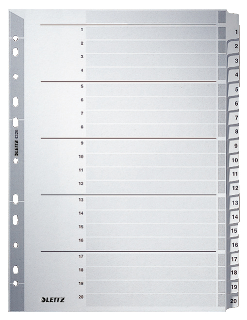 Leitz 43260000 faneskiller Numerisk faneindeks Pap Grå