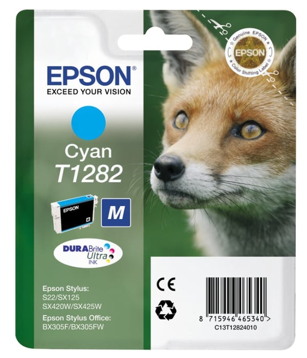 Epson Fox Mustepatruuna Cyan T1282 DURABrite Ultra Ink Epson Fox Mustepatruuna Cyan T1282 DURABrite Ultra Ink