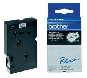 Brother Gloss Laminated Labelling Tape - 12mm, Black/White, 10-pk etiketbånd TC Brother Gloss Laminated Labelling Tape - 12mm, Black/White, 10-pk etiketbånd TC