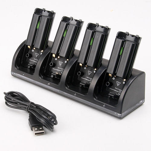 Kompatibel med Wii Ladestander Bluelight Ladestation til 4 controllere - Sort