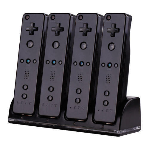 Kompatibel med Wii Ladestander Bluelight Ladestation til 4 controllere - Sort
