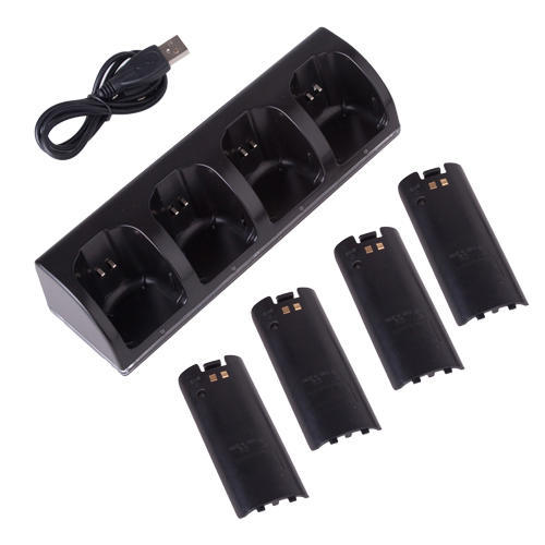Kompatibel med Wii Ladestander Bluelight Ladestation til 4 controllere - Sort