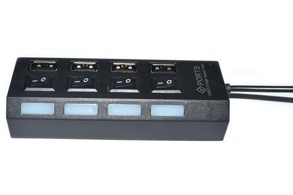 4 porter USB Hub 2.0 høyhastighets hub av/på - bryter med LED - lampe