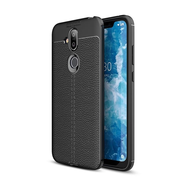 Litchi Grain TPU Bagtelefon Taske til Nokia 8.1 - Sort
