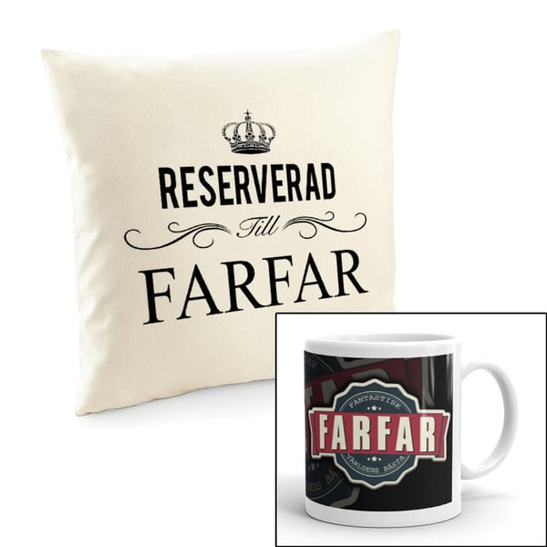 Farfar reserverd kuddfodral 40x40 & mugg paket