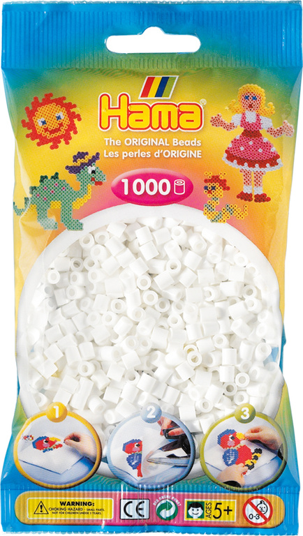 Perler til plade Hama Midi Hvid 1000 stk. 207-01