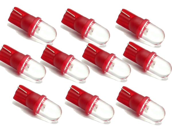 T10 w5w röda LED-lampor med 1st Flux-chip, 12v DC, 10-pack.