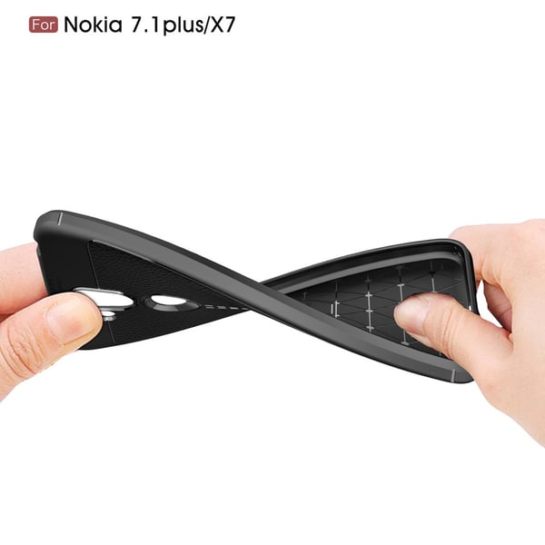 Litchi Grain TPU Bagtelefon Taske til Nokia 8.1 - Sort