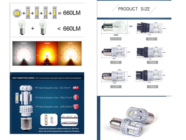 T20 7443 W21/5w Led kaksivärinen keltainen-valkoinen 2-pack w3x16q w316q
