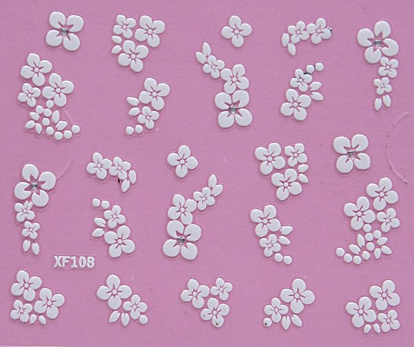 10st ark vita nageldekorationer blommor stickers