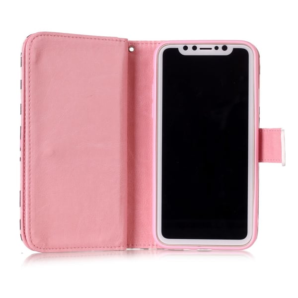 Lompakkokotelo 9 korttipaikalla iPhone XS Maxille - Ruusuleopardi