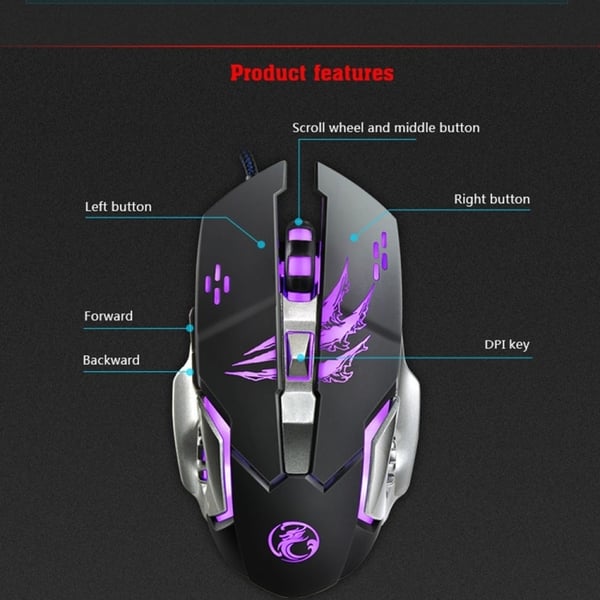 Apedra iMICE A8 Høj Præcision Gamingmus USB 6 knapper 3200 DPI