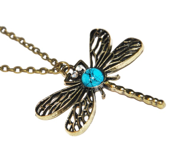 Halskæde Dragonfly turkis sten vintage mode retro