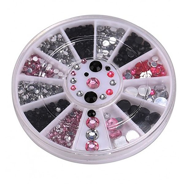Rhinestone 4 størrelser Sølv Sort Pink
