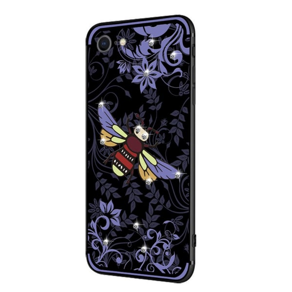 NXE Insektmønster Rhinestone Dekor TPU Cover til iPhone 8 / 7 - Lilla Bi
