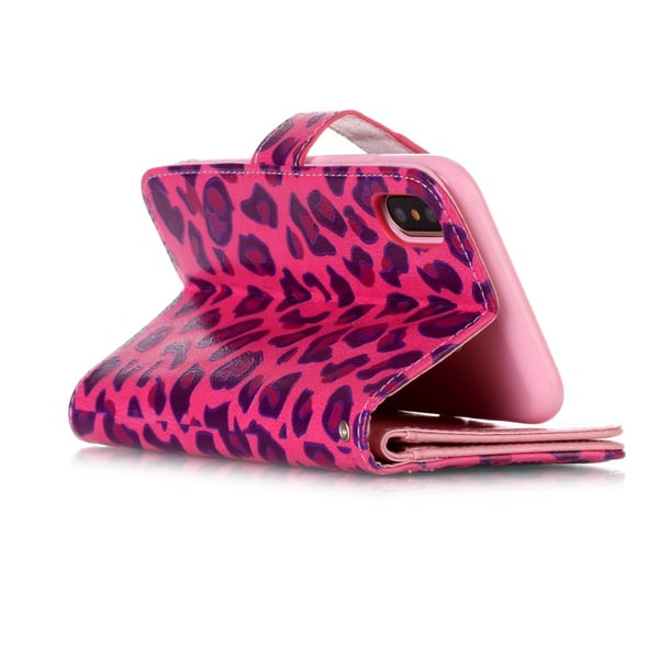 Lompakkokotelo 9 korttipaikalla iPhone XS Maxille - Ruusuleopardi