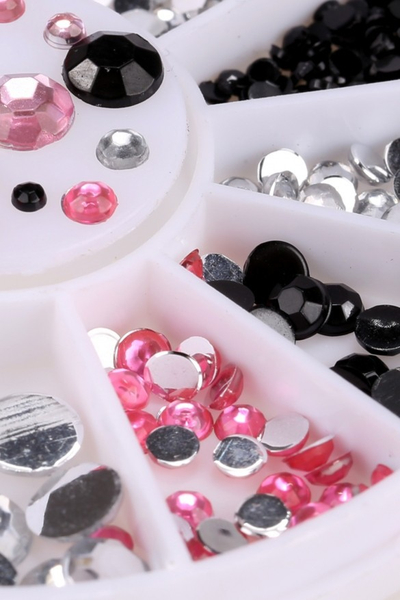 Rhinestone 4 størrelser Sølv Sort Pink