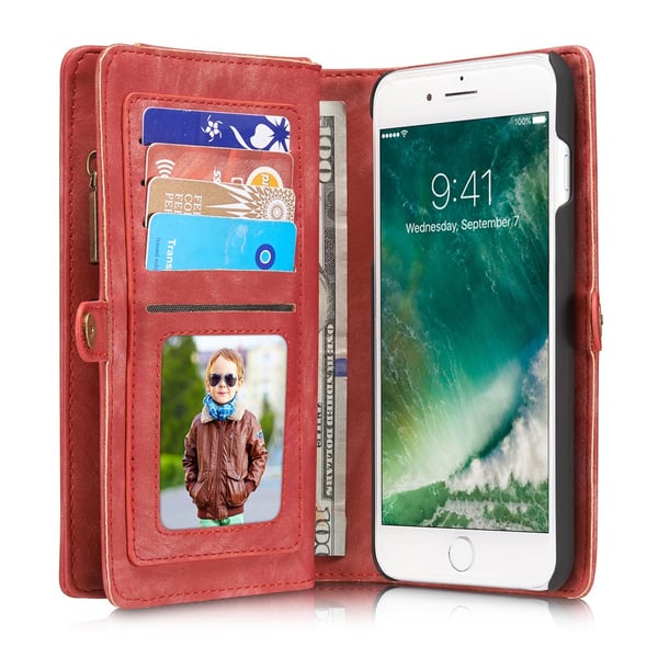 CASEME iPhone 7 Plus / 8 Plus Retro Split läder plånbokssuojakuori - Punainen
