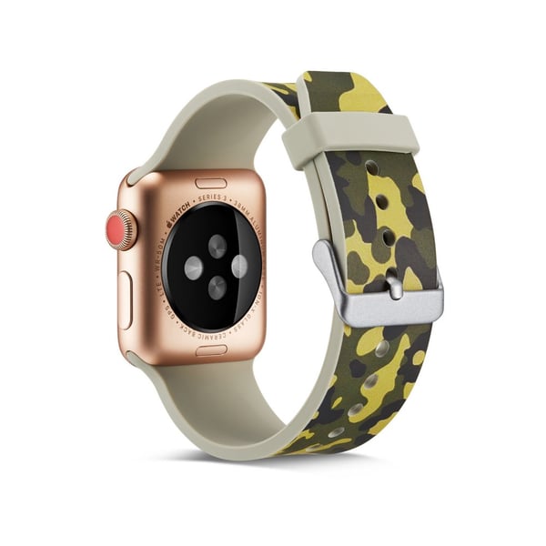 Silikon klokkerem til Apple Watch 4 44mm, 3/2/1 42mm - hærgrønn kamuflasje