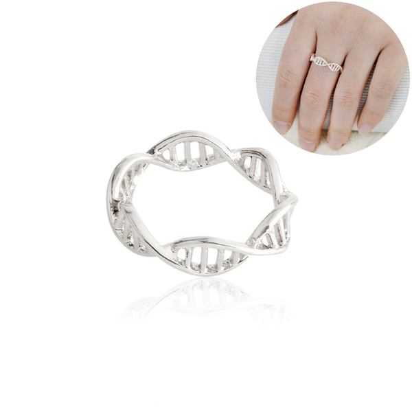 Ring DNA Molekyl Helix Medicin Silverpläterad stl 18