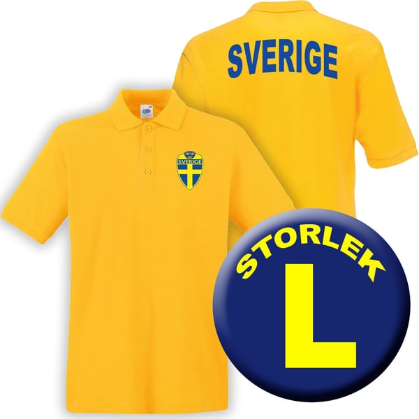 Sverige gul Piké tröja - Sverige logo tryck. Sweden T-shirt