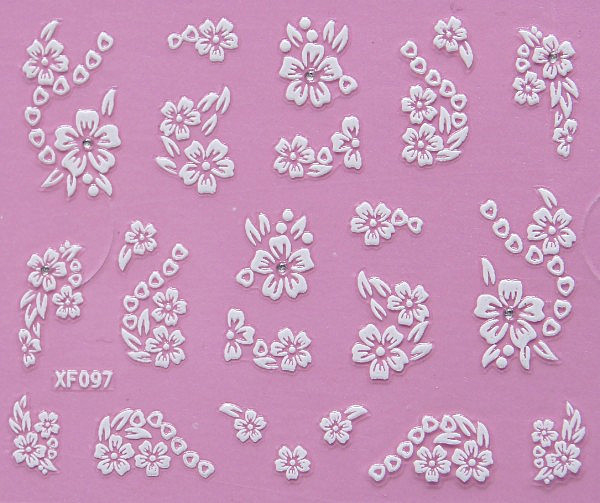 10st ark vita nageldekorationer blommor stickers