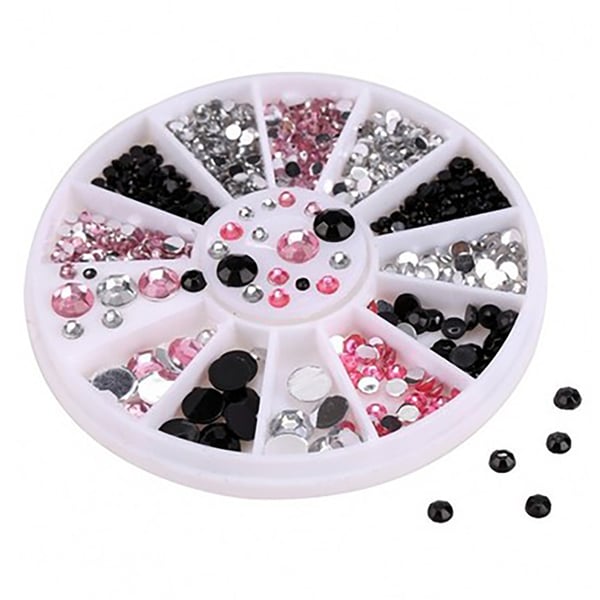 Rhinestone 4 størrelser Sølv Sort Pink
