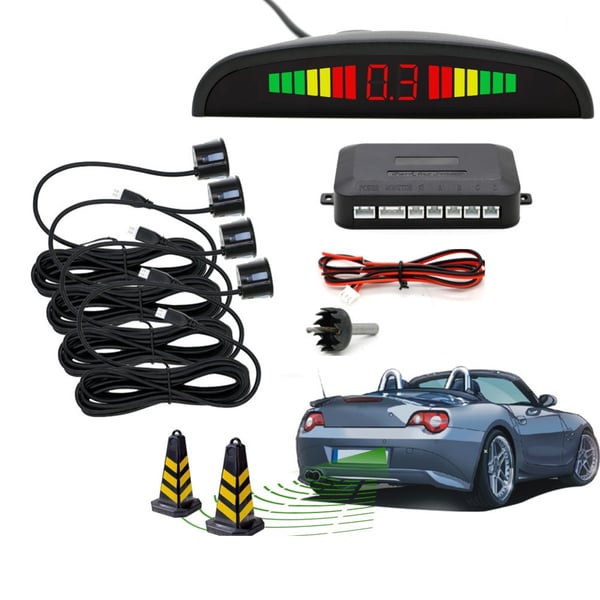 Parkeringsradar med avstandsmåler og LED-display - Hvit
