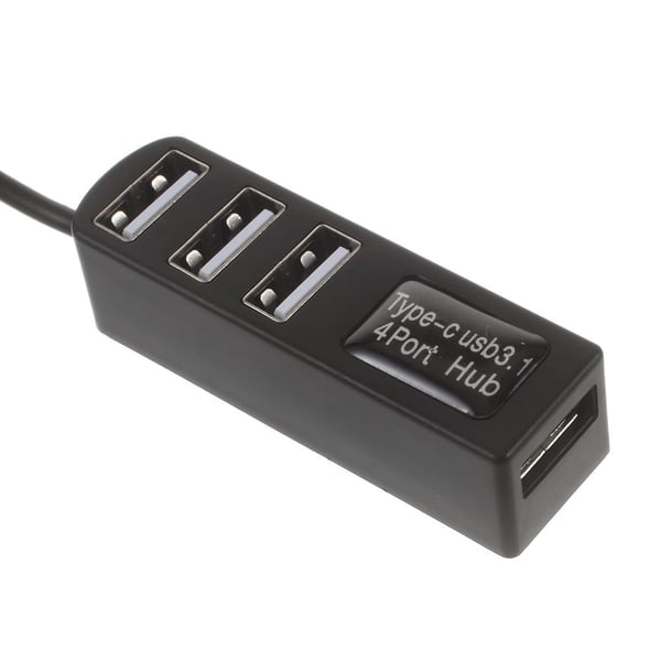 4 Ports USB 3.1 Typ C Hubb High Speed Hub SVART