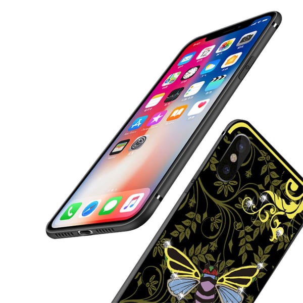 NXE Insektmønster Rhinestone Dekor TPU Cover til iPhone X / XS - Gul Bi
