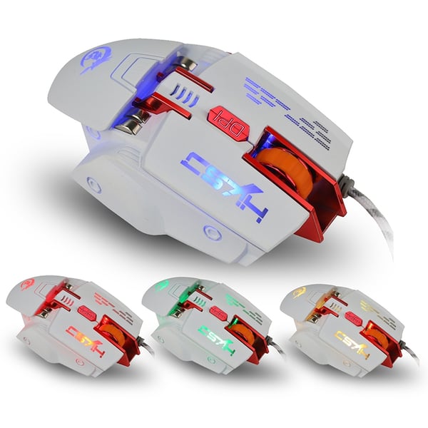HXSJ X 200 7 knapper 4000 DPI LED USB optisk gamingmus hvid