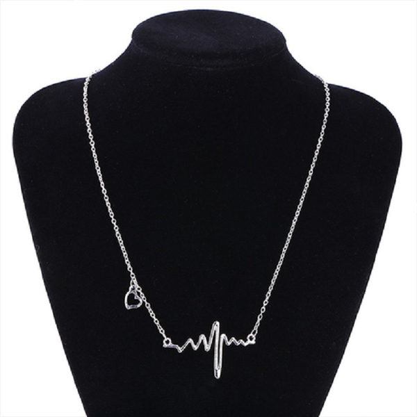 Halsband Hjärtslag Pulse EKG Heatbeat Hjärta Silver