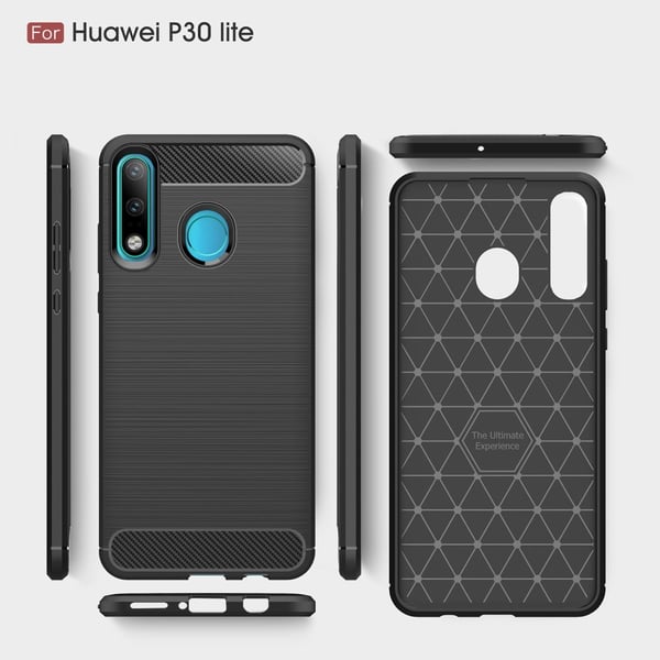 Huawei P30 Lite Karbonfiber Teksturdeksel - Svart