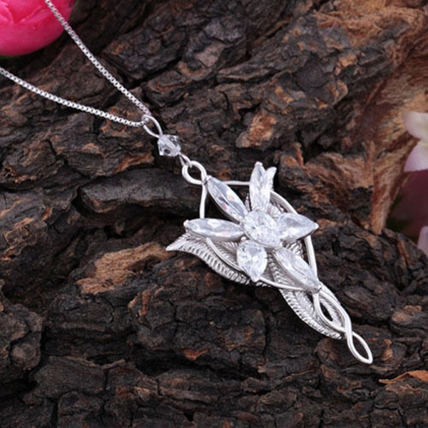 Halskjede Arwen Evenstar historien om ringen sølvbelagt