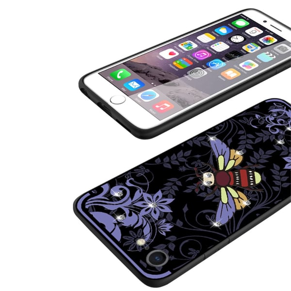 NXE Insektmønster Rhinestone Dekor TPU Cover til iPhone 8 / 7 - Lilla Bi