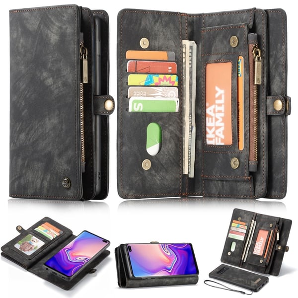 CASEME Samsung Galaxy S10+ Retro Lær Lommebok - deksel - Grå