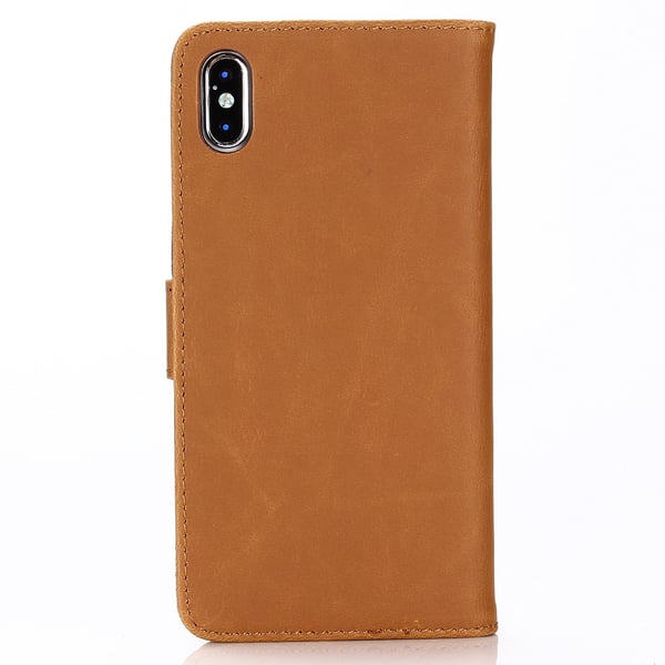 Retro lompakko matkapuhelinkotelo iPhone XS Maxille - Ruskea