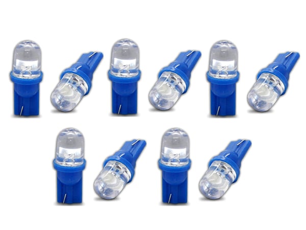 T10 w5w blå LED-lampor med 1st Flux-chip, 12v DC, 10-pack.