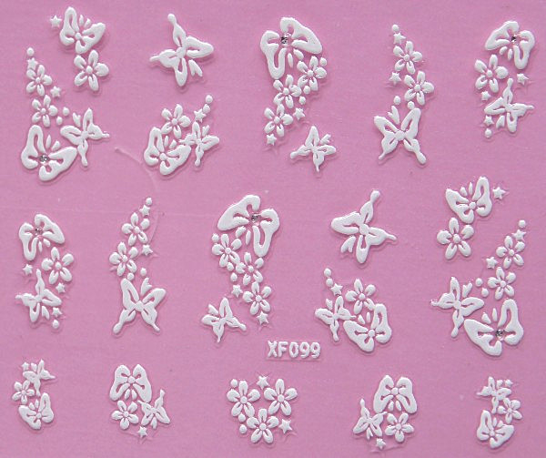 10st ark vita nageldekorationer blommor stickers