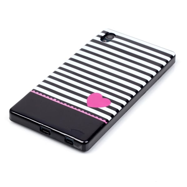 Sony Xperia Z5 TPU Cover Striber og Pink Hjerte