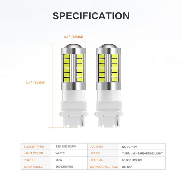 2x Red 3156 P27W T25 33st smd 5730